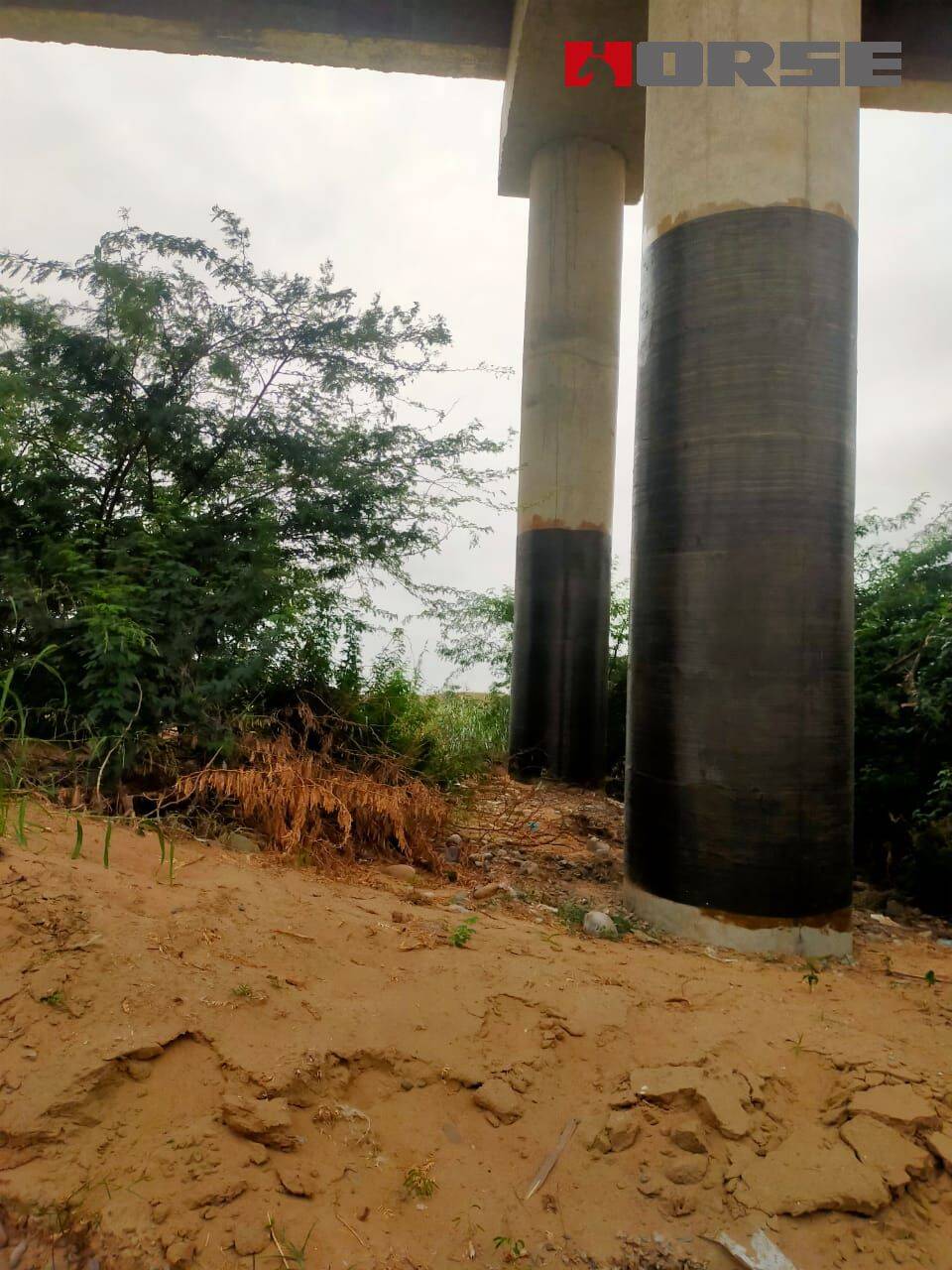 Carbon Fiber CFRP Strengthening The Pier Of Bridge